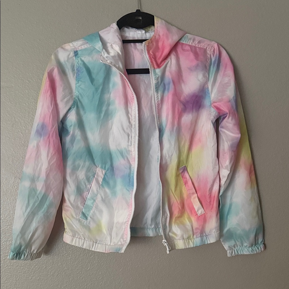 Justice Girls Tie-Dye Windbreaker Jacket - Pink, Blue, Purple, Yellow